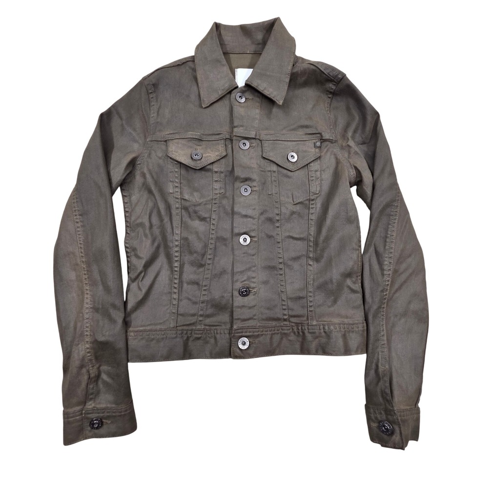 AG Adriano Goldschmied Waxed Denim Jacket Olive Green Womens XS
